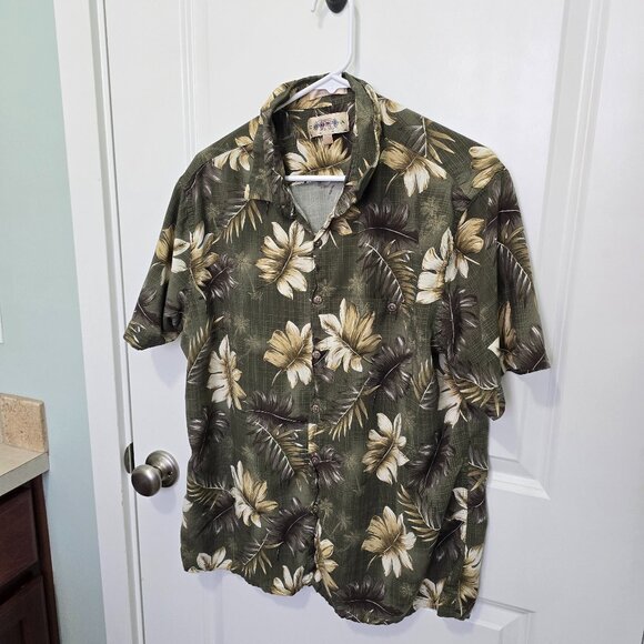 Campia Moda Hawaiian Shirt Button Front Green Cream Tropical Size XL - Picture 1 of 5